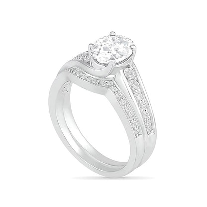 Oval White Lab-Created Sapphire Bypass Bridal Set in Sterling Silver