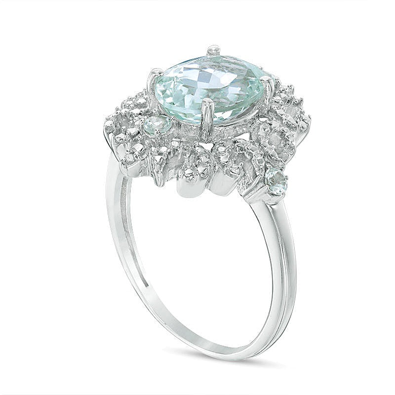Oval Aquamarine and Diamond Accent Sunburst Frame Ring in 10K White Gold