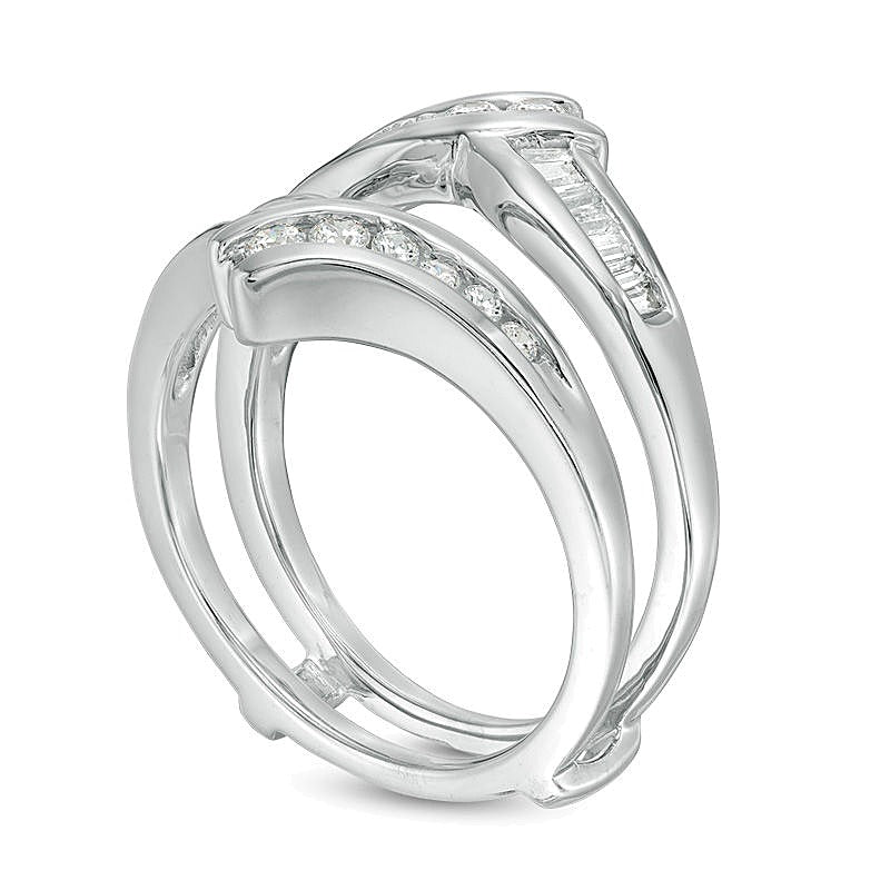 0.5 CT. TW Baguette and Round Diamond Bypass Solitaire Enhancer in 14K White Gold