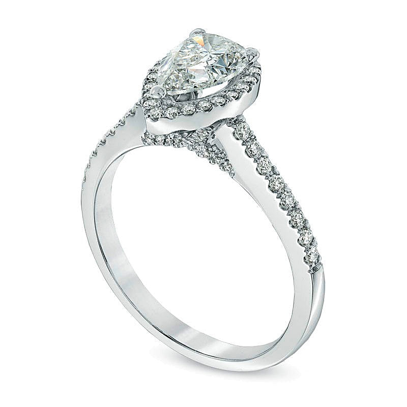 1.33 CT. TW Pear-Shaped Diamond Frame Engagement Ring in 14K White Gold (I/I1)