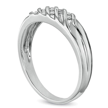0.1 CT. TW Diamond Multi-Groove Wedding Band in 10K White Gold