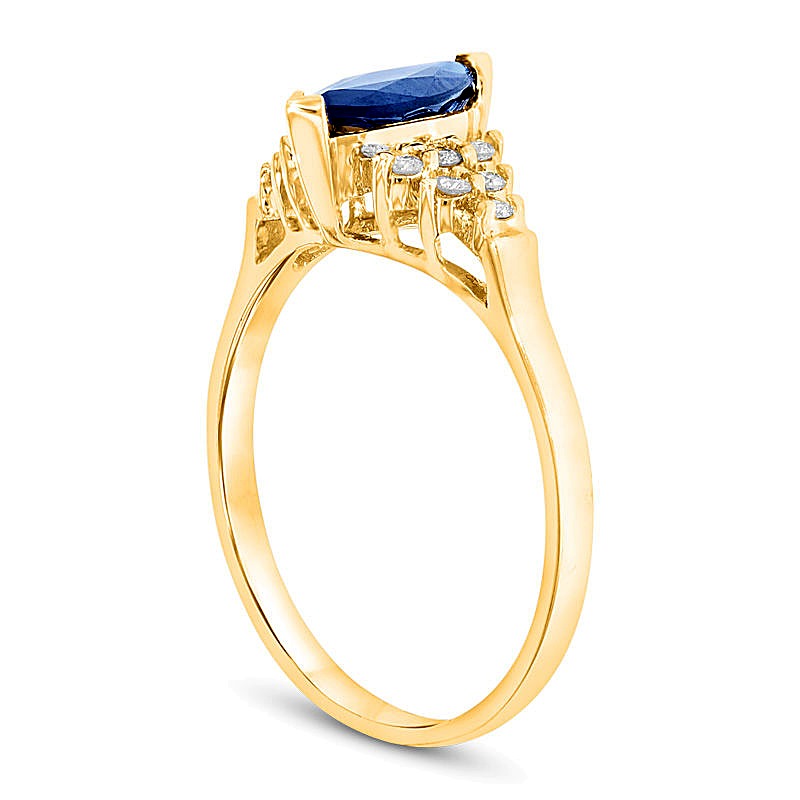 Marquise Blue Sapphire and 0.2 CT. TW Diamond Composite Ring in 14K Gold