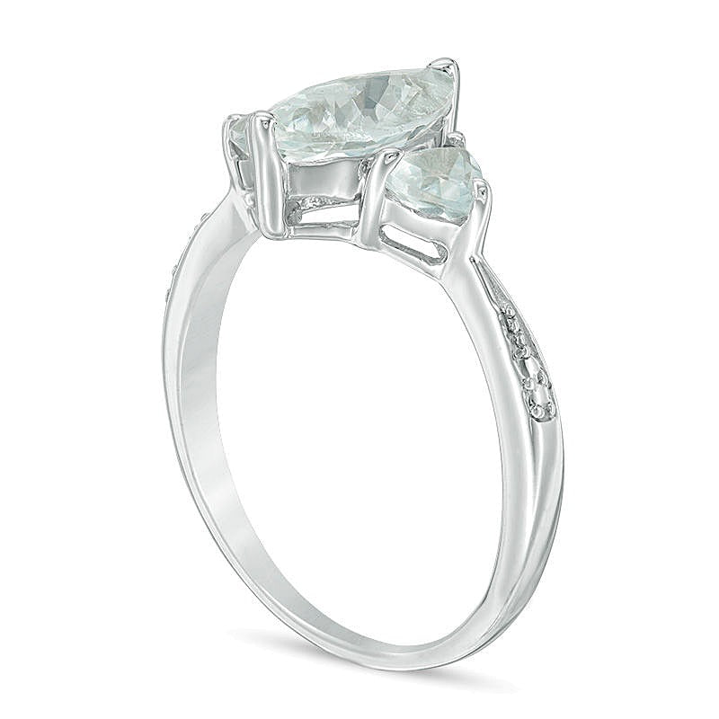 Marquise and Trillion-Cut Aquamarine Three Stone Ring in 10K White Gold