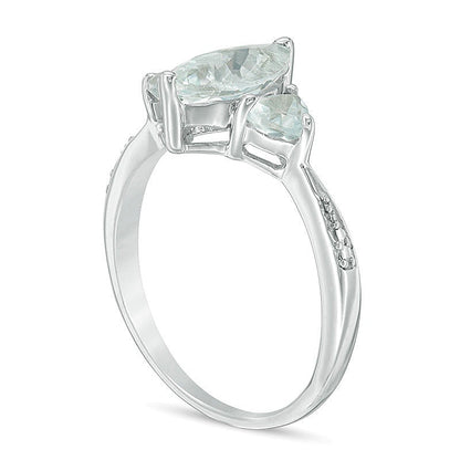 Marquise and Trillion-Cut Aquamarine Three Stone Ring in 10K White Gold