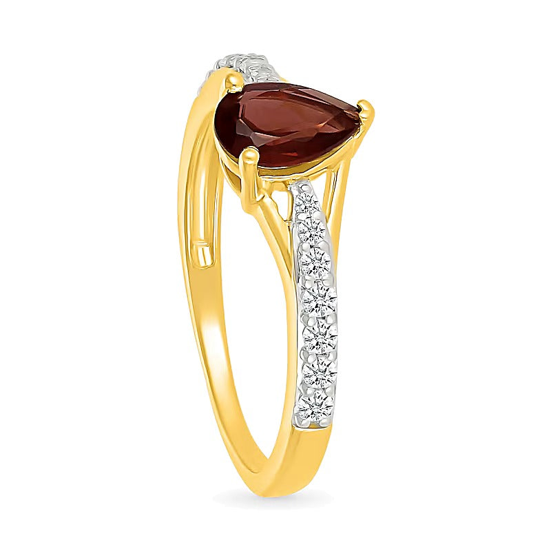 Pear-Shaped Garnet and White Lab-Created Sapphire Ring in 10K Gold