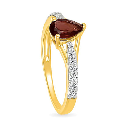 Pear-Shaped Garnet and White Lab-Created Sapphire Ring in 10K Gold