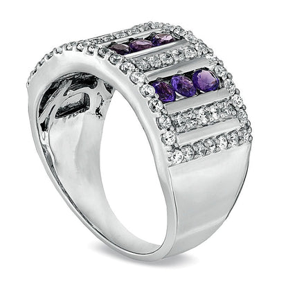 Amethyst and 0.63 CT. TW Diamond Triple Row Ring in Sterling Silver