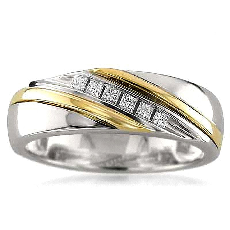 0.2 CT. TW Square-Cut Diamond Slant Band in 14K Two-Tone Gold