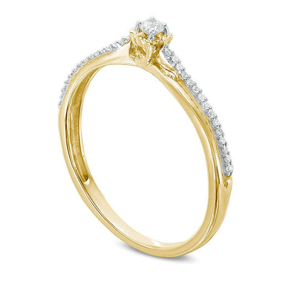 0.1 CT. TW Diamond Crossover Split Shank Promise Ring in 10K Gold