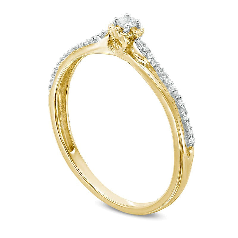 0.1 CT. TW Diamond Crossover Split Shank Promise Ring in 10K Gold