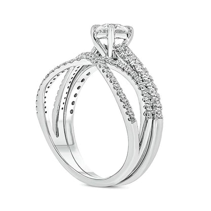 1.0 CT. TW Diamond Crossover Bridal Set in 10K White Gold