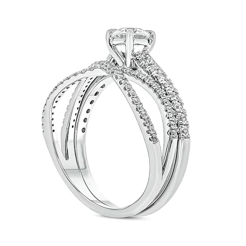 1.0 CT. TW Diamond Crossover Bridal Set in 10K White Gold