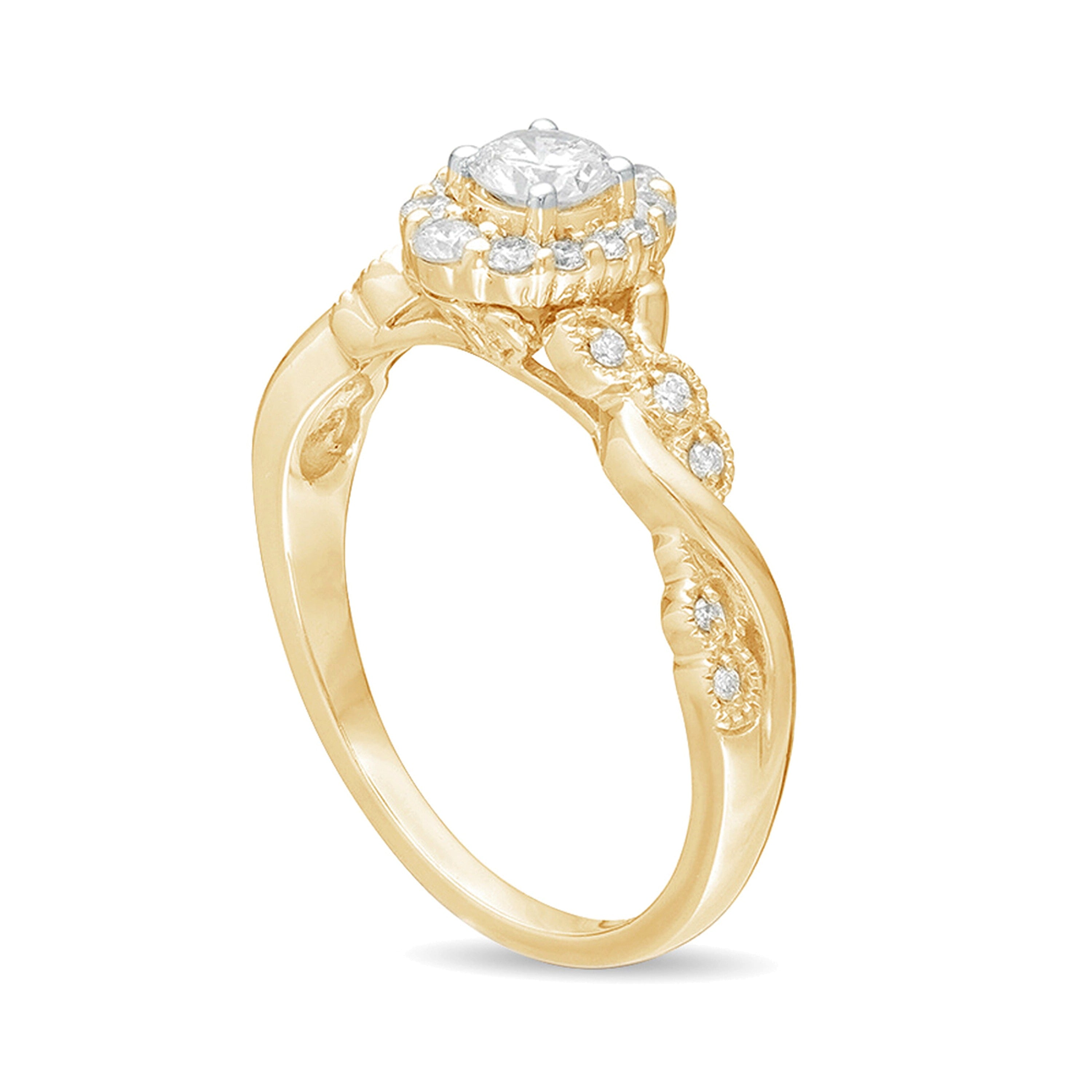 0.5 CT. TW Diamond Frame Vintage-Style Twist Shank Engagement Ring in 10K Gold