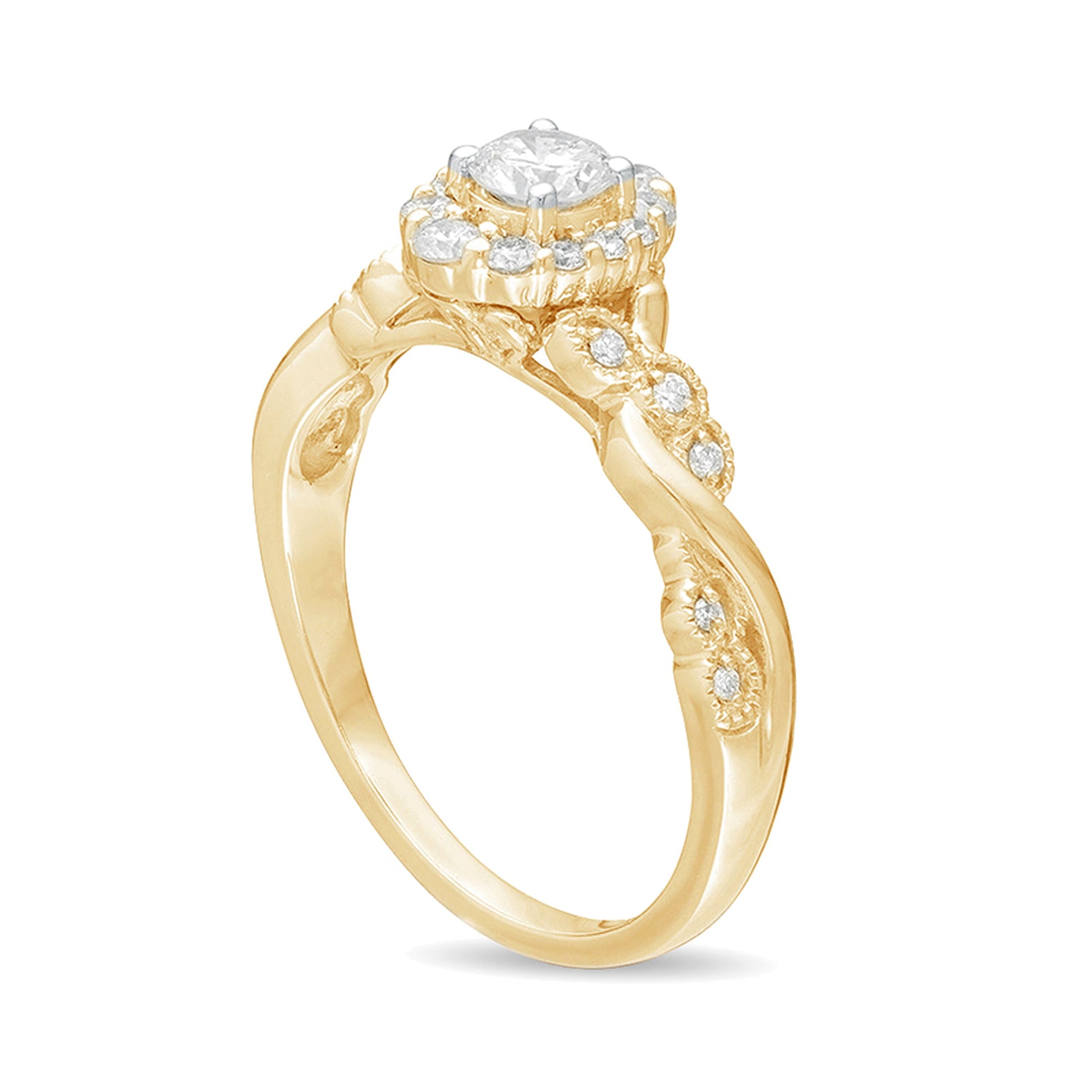 0.5 CT. TW Diamond Frame Vintage-Style Twist Shank Engagement Ring in 10K Gold