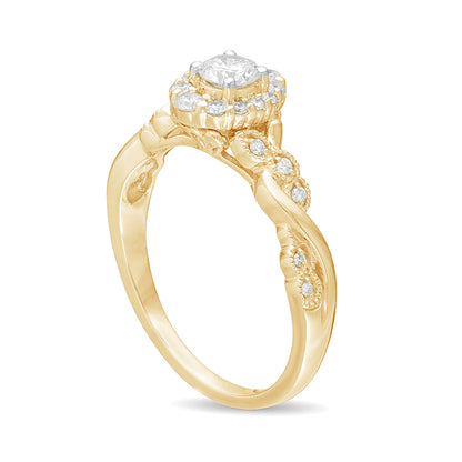 0.5 CT. TW Diamond Frame Vintage-Style Twist Shank Engagement Ring in 10K Gold