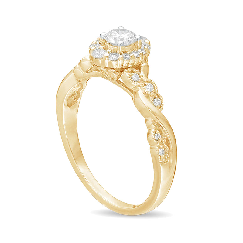 0.5 CT. TW Diamond Frame Vintage-Style Twist Shank Engagement Ring in 10K Gold