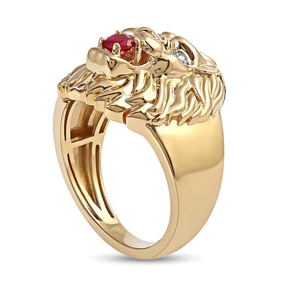 Ruby and Diamond Accent Lion's Head Ring in 10K Gold
