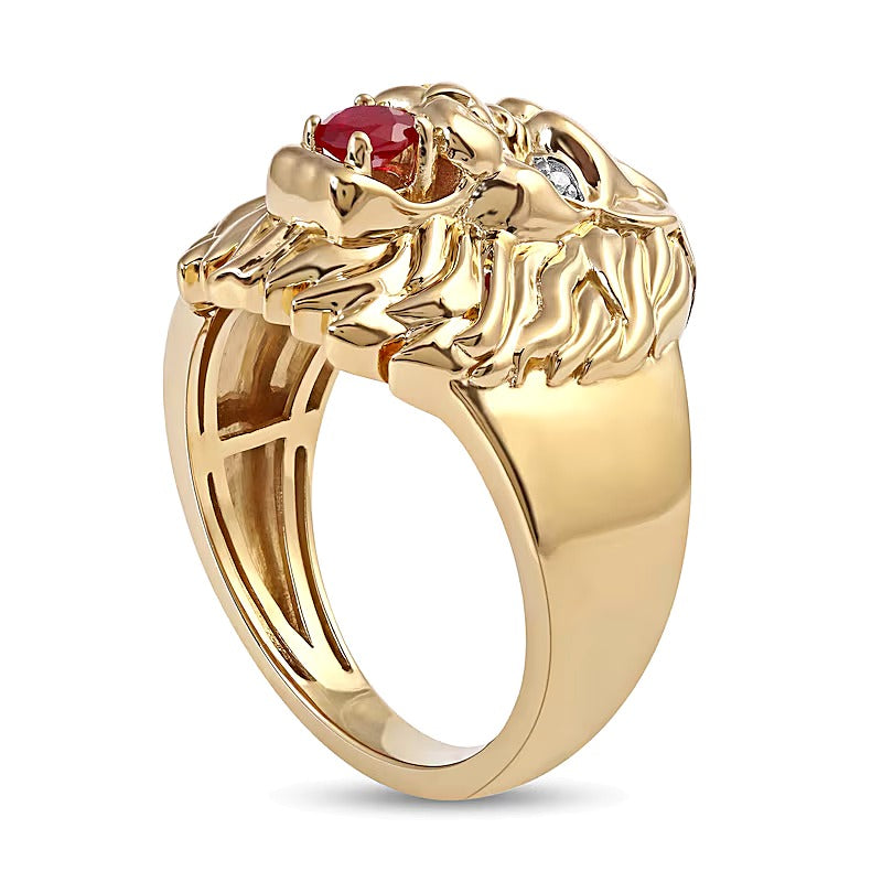 Ruby and Diamond Accent Lion's Head Ring in 10K Gold