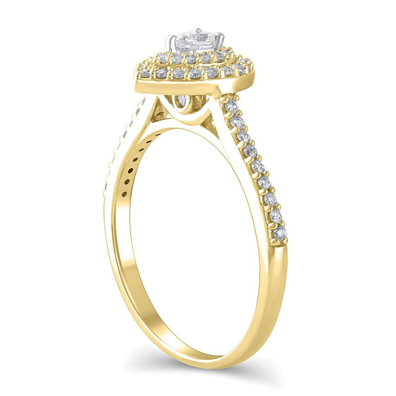 0.5 CT. TW Pear-Shaped Diamond Double Frame Engagement Ring in 10K Gold