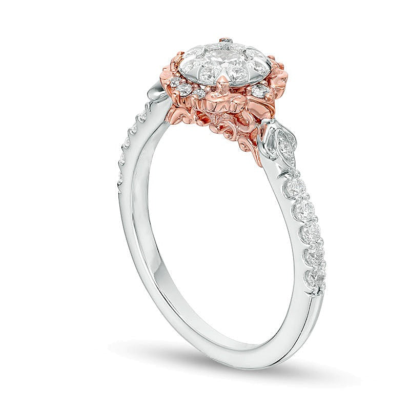 0.5 CT. TW Diamond Filigree Flower Frame Vintage-Style Engagement Ring in 10K Two-Tone Gold
