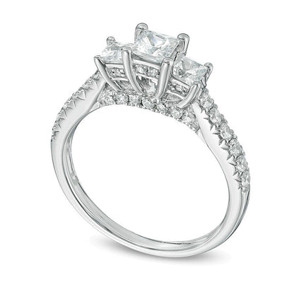 1.2 CT. TW Princess-Cut Diamond Three Stone Ring in 14K White Gold (J/I1)