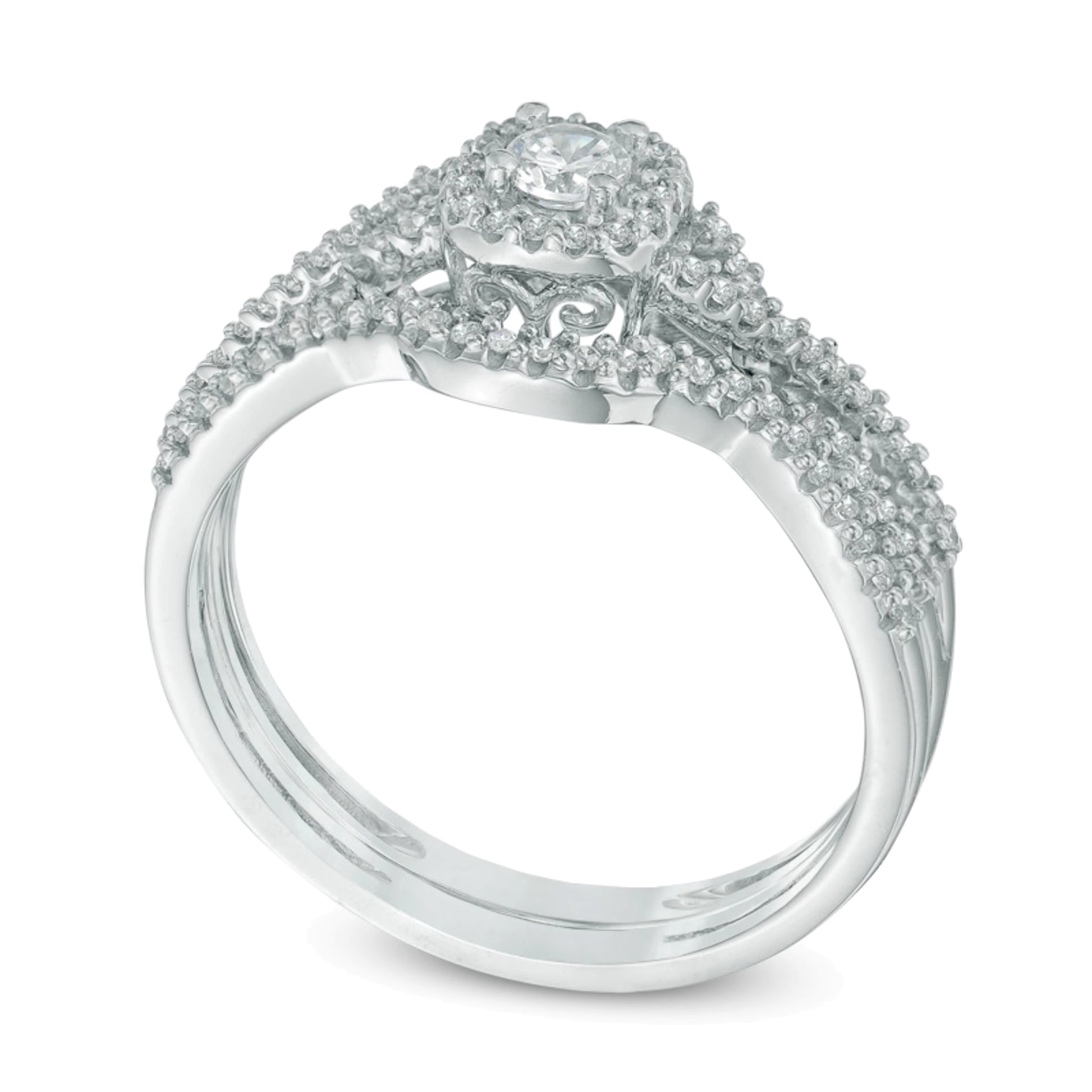 0.38 CT. TW Diamond Frame Braid Bridal Set in 10K White Gold
