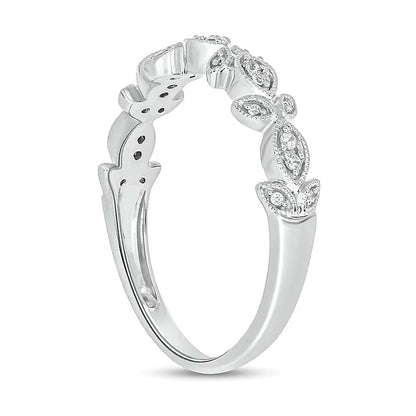 0.1 CT. TW Diamond Vintage-Style Floral Stackable Band in Sterling Silver