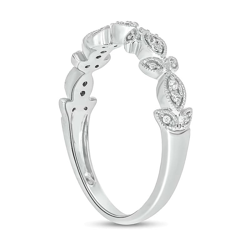 0.1 CT. TW Diamond Vintage-Style Floral Stackable Band in Sterling Silver