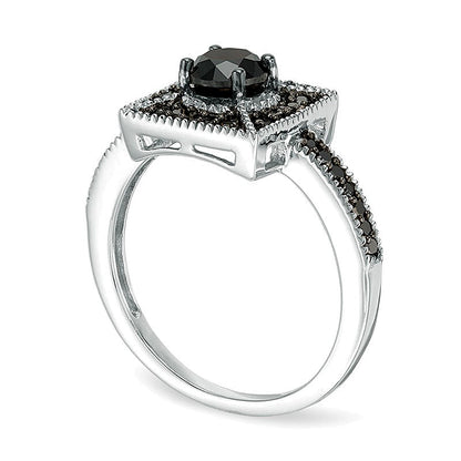 1.0 CT. TW Black Diamond Square Frame Ring in Sterling Silver