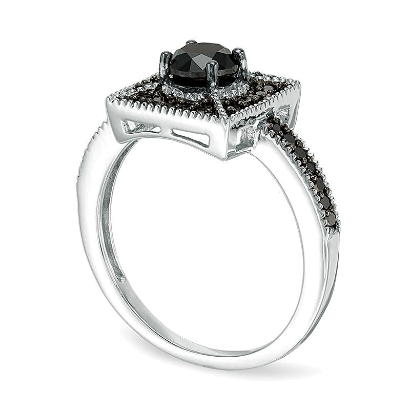 1.0 CT. TW Black Diamond Square Frame Ring in Sterling Silver