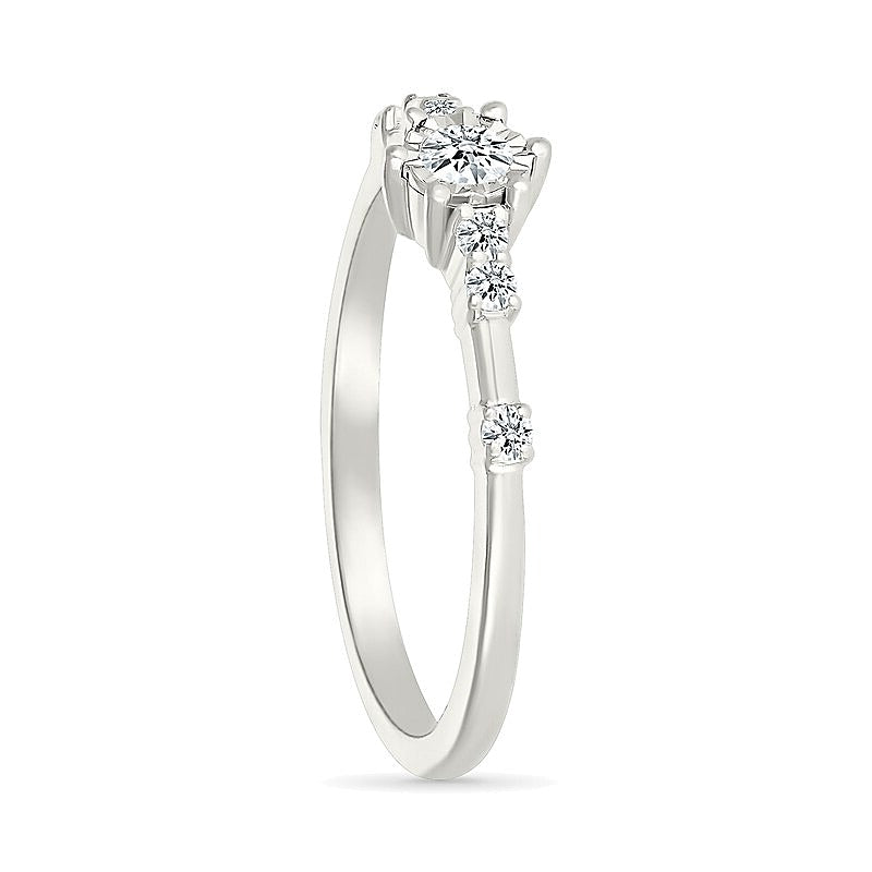0.17 CT. TW Diamond Station Promise Ring in 10K White Gold