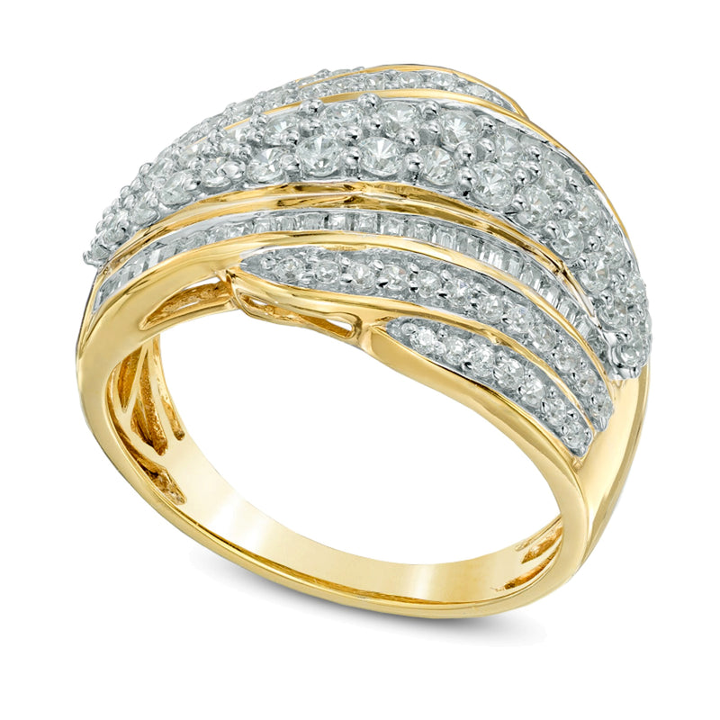 1.0 CT. TW Diamond Layered Wave Band in 10K Gold
