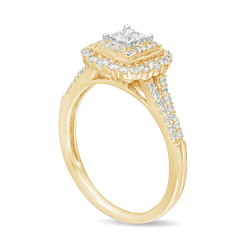 0.5 CT. TW Princess-Cut Quad Diamond Square Frame Vintage-Style Engagement Ring in 10K Gold
