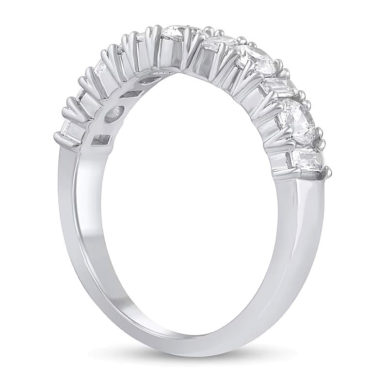 Alternating 1.0 CT. TW Round and Baguette-Cut Diamond Contour Band in 14K White Gold