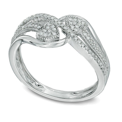 0.2 CT. TW Diamond Mirrored Hearts Promise Ring in 10K White Gold