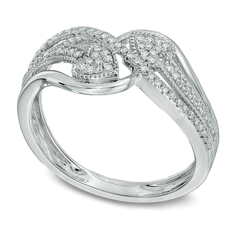 0.2 CT. TW Diamond Mirrored Hearts Promise Ring in 10K White Gold