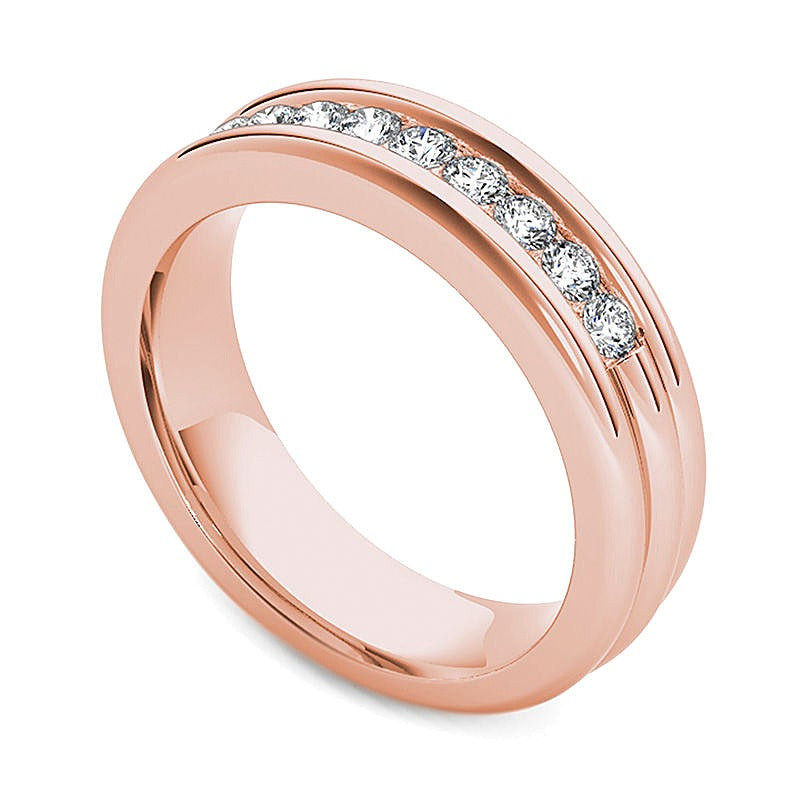 0.2 CT. TW Diamond Groove Wedding Band in 14K Rose Gold