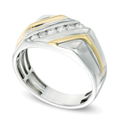 0.25 CT. TW Diamond Slant Anniversary Band in 10K Two-Tone Gold