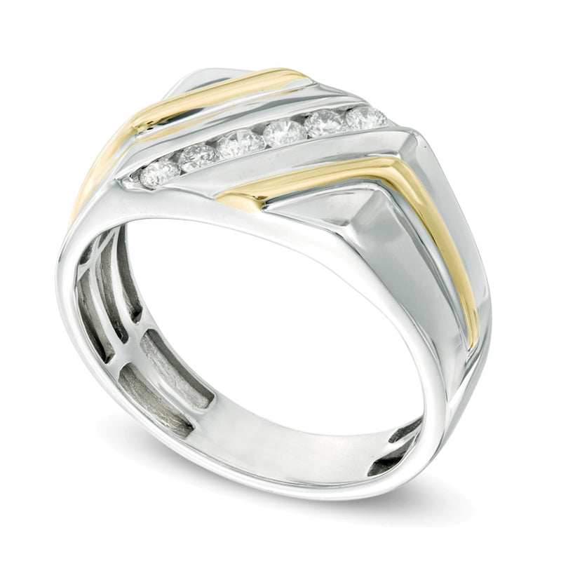 0.25 CT. TW Diamond Slant Anniversary Band in 10K Two-Tone Gold
