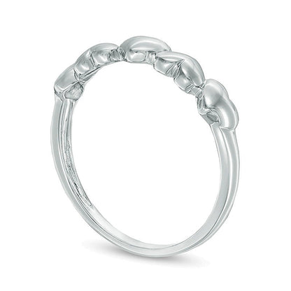 Puffed Alternating Hearts Ring in 10K White Gold
