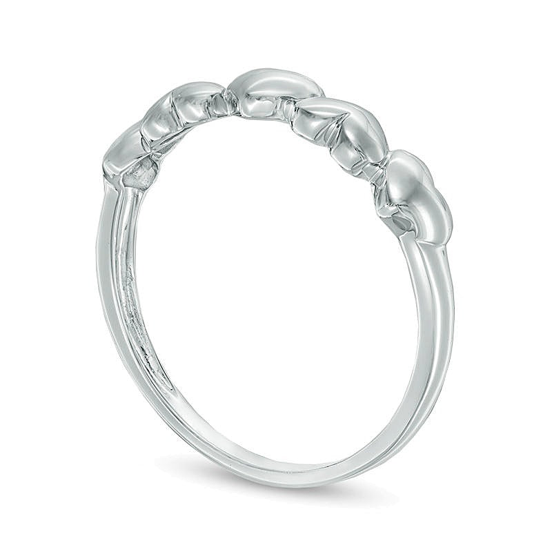 Puffed Alternating Hearts Ring in 10K White Gold