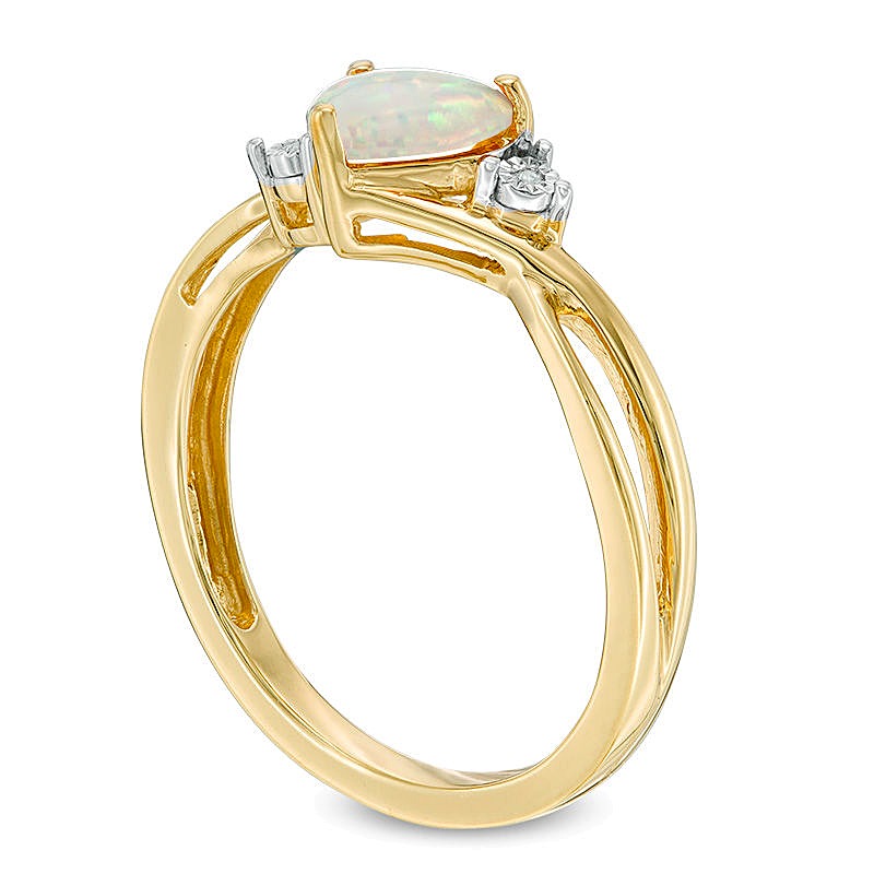 6.0mm Heart-Shaped Lab-Created Opal and Diamond Accent Split Shank Ring in 10K Gold