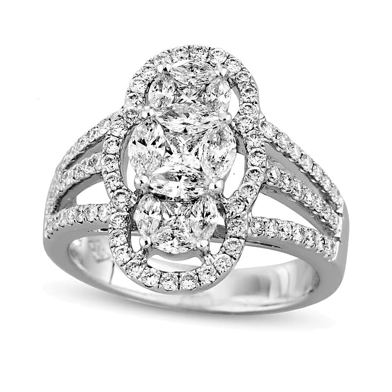 1.33 CT. TW Multi-Diamond Linear Trio Split Shank Ring in 14K White Gold