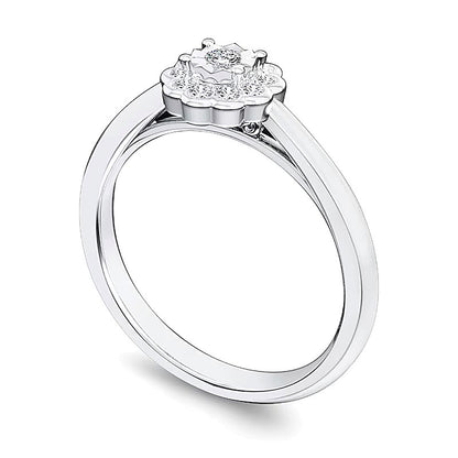 0.2 CT. TW Diamond Scallop Flower Ring in 10K White Gold