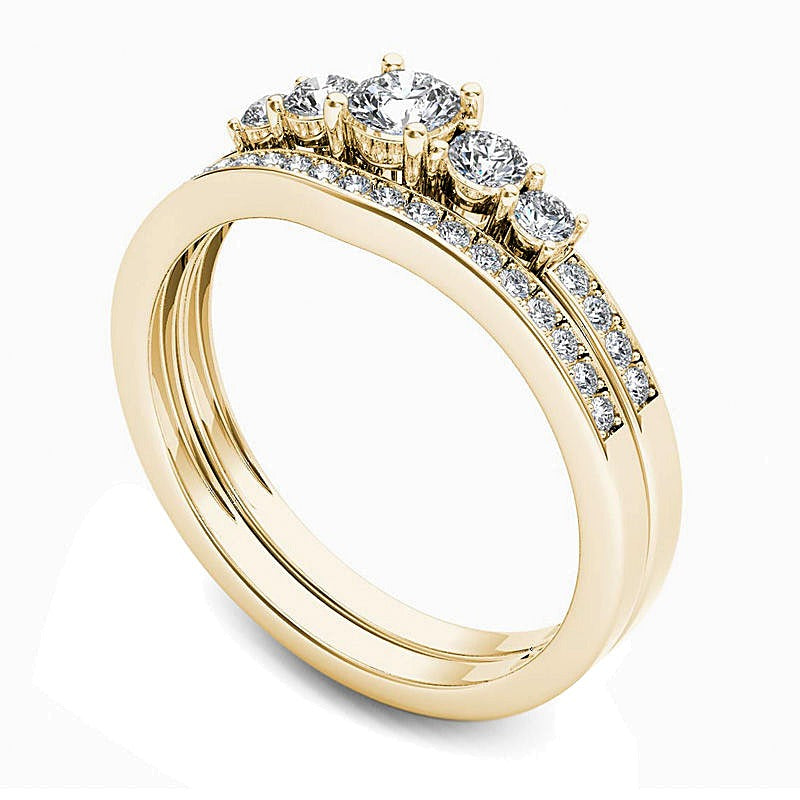 0.5 CT. TW Diamond Five Stone Bridal Set in 14K Gold