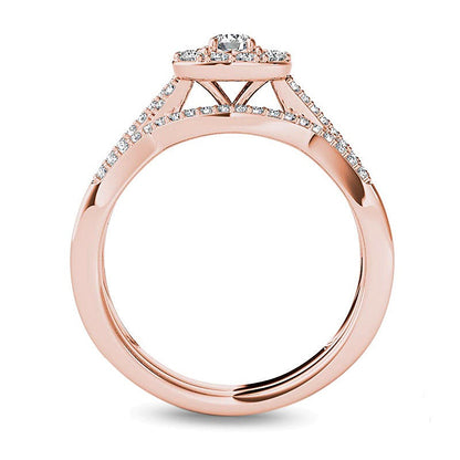 0.38 CT. TW Diamond Cushion Frame Twist Shank Bridal Set in 14K Rose Gold