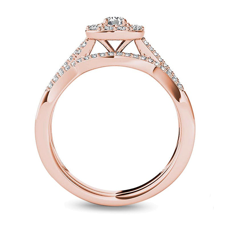 0.38 CT. TW Diamond Cushion Frame Twist Shank Bridal Set in 14K Rose Gold