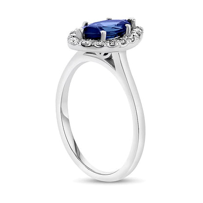 Marquise Blue Sapphire and 0.25 CT. TW Diamond Frame Ring in 14K White Gold