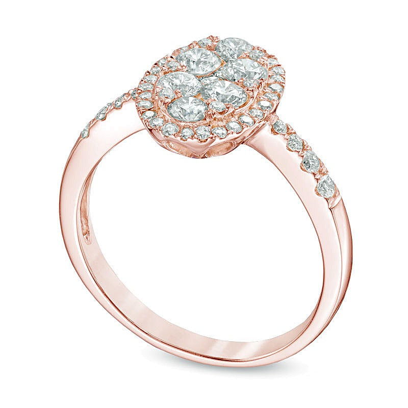 1.0 CT. TW Multi-Diamond Oval Frame Engagement Ring in 14K Rose Gold