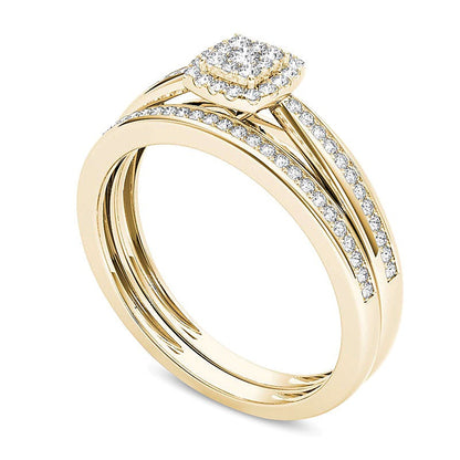 0.25 CT. TW Composite Diamond Cushion Frame Bridal Set in 14K Gold
